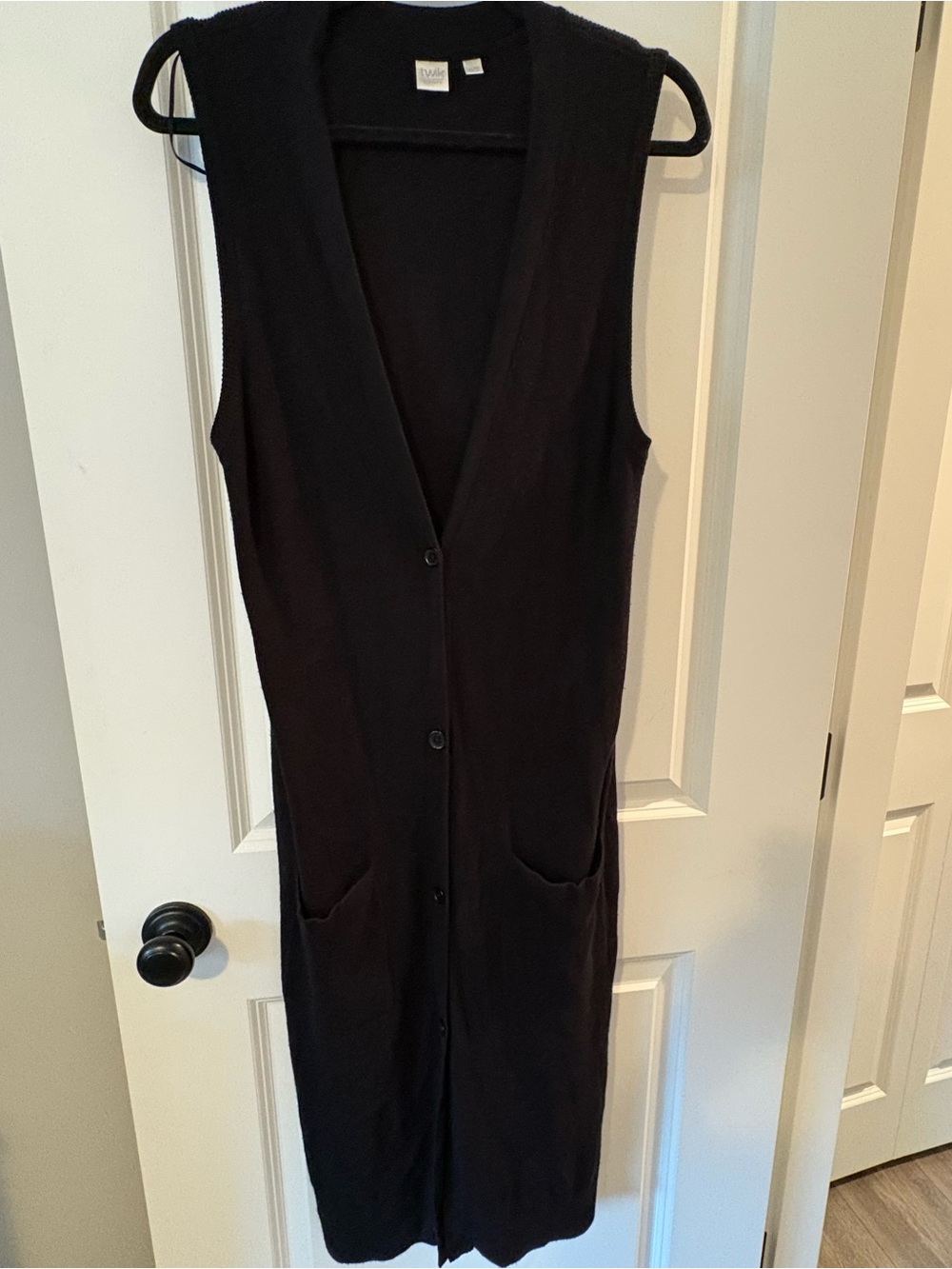 twik Black Sleeveless Long Cardigan Vest dress